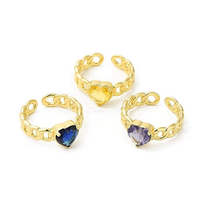 Cubic Zirconia Heart Open Cuff Ring RJEW-H120-10G-1