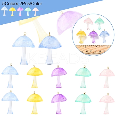 10Pcs 5 Colors Luminous Epoxy Resin Mushroom Pendants RESI-FS0001-99-1