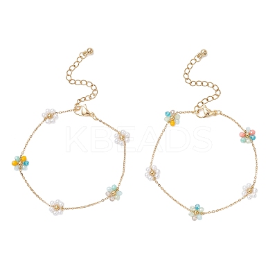 Glass & ABS Plastic Imitation Pearl Beads Link Bracelets BJEW-JB12572-01-1