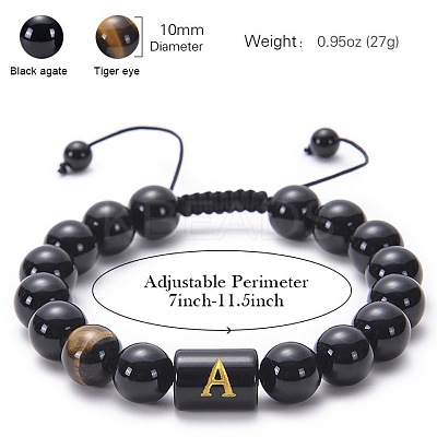 Natural Black Agate & Tiger Eye Round Beaded Adjustable Bracelets HL8029-1-1
