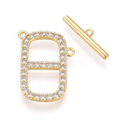Brass Micro Pave Clear Cubic Zirconia Toggle Clasps KK-N254-74G-1