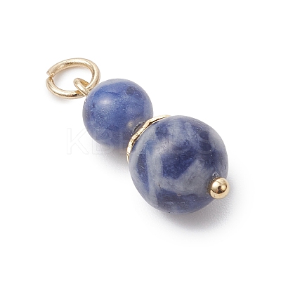 3Pcs 3 Styles Dyed Natural Quartz & Blue Spot Jasper & Lapis Lazuli Round Beaded Pendants PALLOY-JF04701-01-1