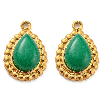 Natural Chalcedony 304 Stainless Steel Teardrop Charms G-D075-01G-02-1