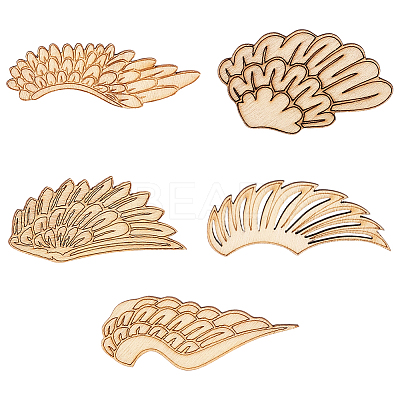 25 Pairs 5 Styles Unfinished Wooden Wing Cutouts WOOD-GF0010-37-1
