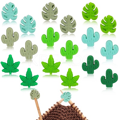18Pcs 9 Styles Cactus & Leaf Food Grade Eco-Friendly Silicone Beads SIL-SZ0001-50-1