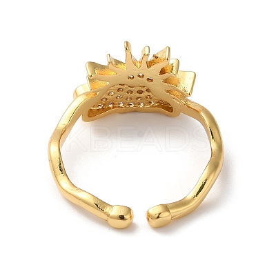 Cloud with Sun Brass Micro Pave Cubic Zirconia Cuff Rings RJEW-P088-01G-1