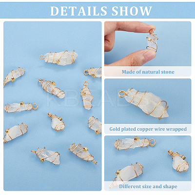 12Pcs Natural Quartz Crystal Copper Wire Wrapped Pendants PALLOY-FG0001-02A-1