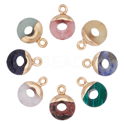 8Pcs 8 Styles Natural & Synthetic Mixed Gemstones Flat Round/Donut Charms G-FH0002-13-1