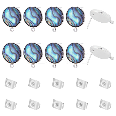 304 Stainless Steel Pave Natural Paua Shell Stud Earring Findings STAS-UN0063-80-1