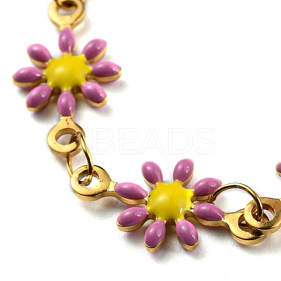Ion Plating(IP) Golden 304 Stainless Steel Flower Link Chain Bracelets with Enamel BJEW-E088-02G-1