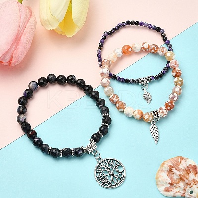 DIY Natural Crazy Agate & Fire Crackle Agate Stretch Bracelet Making Kit DIY-YW0008-49-1