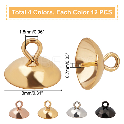 48Pcs 4 Color Ion Plating(IP) 304 Stainless Steel Cup Peg Bails Pin Pendants STAS-DC0006-06-1