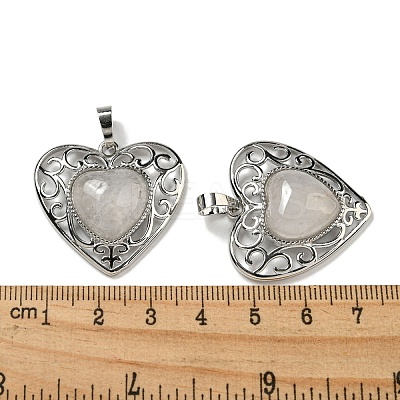 Natural Quartz Crystal Rock Crystal Peach Love Heart Pendants G-G158-01K-1