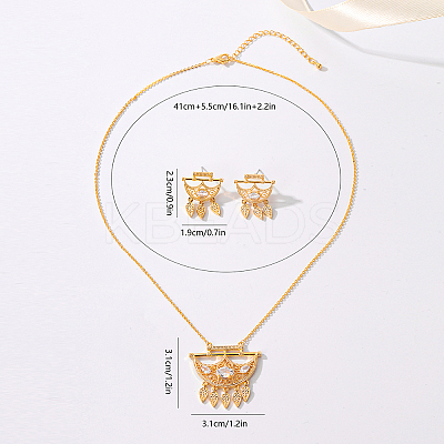 Brass Micro Pave Clear Cubic Zirconia Crescent Moon Tassel Pendant Necklaces and Stud Earrings Sets for Women PB9460-1