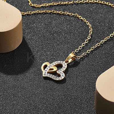 304 Stainless Steel Crystal Rhinestone Heart Pendant Cable Chain Necklaces for Women LS-NJEW-Z056-01A-G-1