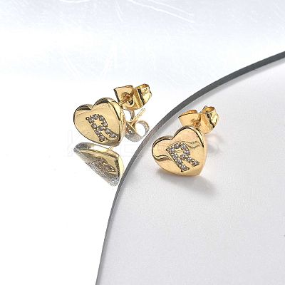 Rack Plating Brass Micro Pave Clear Cubic Zirconia Stud Earrings EJEW-K299-01G-1