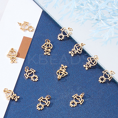 12Pcs 2 Style 304 Stainless Steel Charms STAS-DC0008-70-1