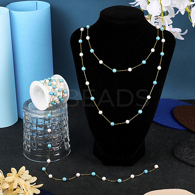 Synthetic Turquoise & Glass Round Bead Link Chains CHS-TA0001-49-1