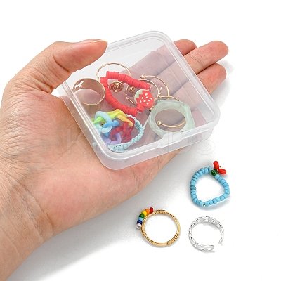 12Pcs 12 Style Cherry & Strawberry & Flower Glass Seed & Polymer Clay Heishi Beaded Stretch Finger Rings RJEW-YW0001-01-1