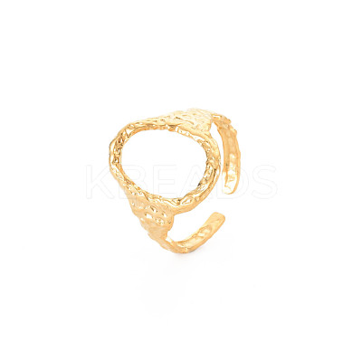 Ion Plating(IP) 304 Stainless Steel Open Oval Wide Cuff Ring for Women RJEW-S405-167G-1