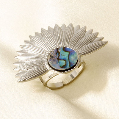 304 Stainless Steel with Natural Shell Cuff Open Rings for Women XG3877-2-1