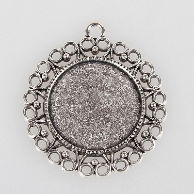 Vintage Tibetan Style Alloy Flower Pendant Cabochon Bezel Settings X-TIBEP-O006-31AS-1