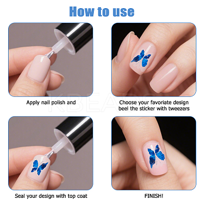 6 Sheets 2 Styles Butterfly Pattern PET Plastic Nail Art Stickers DIY-HS0002-06-1