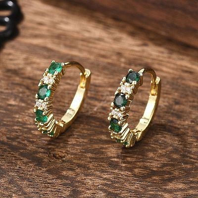 Real 18K Gold Plated Brass Cubic Zirconia Huggie Hoop Earrings EJEW-C012-08-1