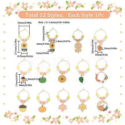 Autumn Theme Alloy Enamel with Glass Wine Glass Charms AJEW-SC0002-11-1