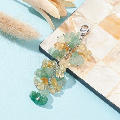 Natural Green Aventurine & Citrine Chip Beaded Pendant Decorations HJEW-JM01234-05-1