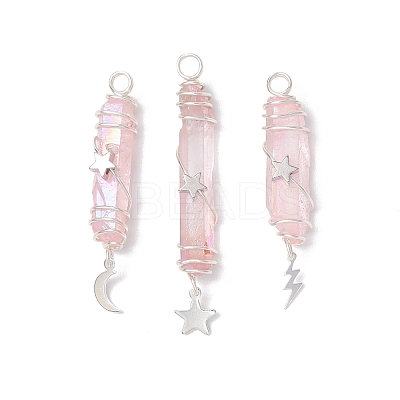 3Pcs 3 Styles Electroplated Natural Quartz Crystal Pointed Copper Wire Wrapped Pendants PALLOY-JF03767-05-1