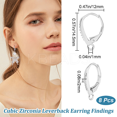 4Pairs Brass Micro Pave Clear Cubic Zirconia Leverback Earring Findings KK-BBC0021-97P-1