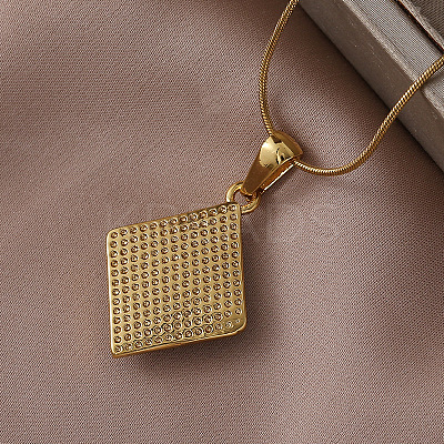 French Vintage 304 Stainless Steel Enamel Rhombus with White Evil Eye Pendant Necklaces HC0202-1