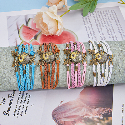 4Pcs 4 Colors PU Leather Cord Multi-strand Bracelets Set BJEW-FI0001-06-1