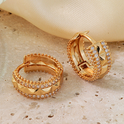 Shiny Hollow Brass Clear Cubic Zirconia Hoop Earrings SQ9568-1-1
