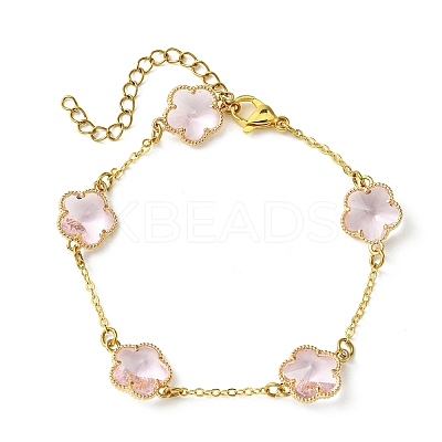 Glass Flower Link Bracelets BJEW-JB10219-01-1