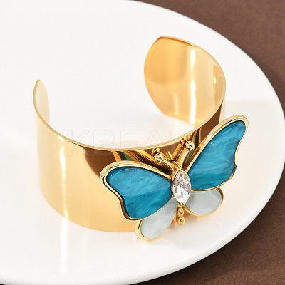 304 Stainless Steel Acrylic Cuff Bangles for Women BJEW-A049-05G-02-1