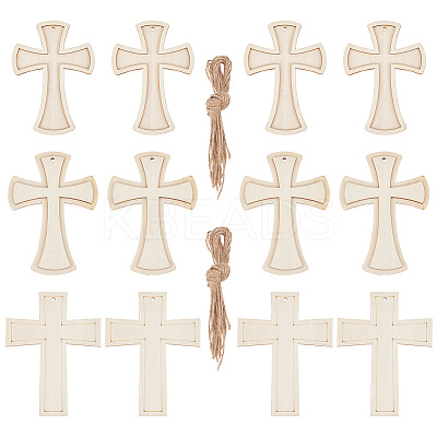 15Pcs 3 Styles Unfinished Wood Cross Pendants WOOD-AR0001-31-1