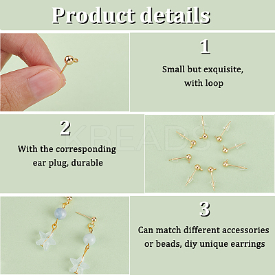 50Pcs Brass Ball Stud Earring Post with Horizontal Loops KK-BC0012-44-1