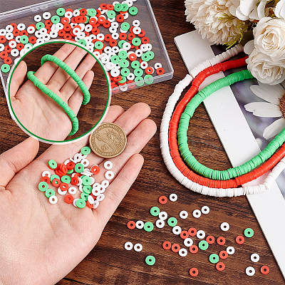 3 Strand 3 Colors Flat Round Handmade Polymer Clay Beads CLAY-PH0001-97-1