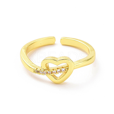 Clear Cubic Zirconia Heart Open Cuff Ring RJEW-H127-11G-1