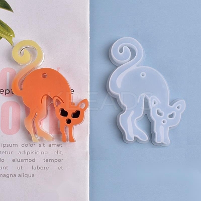 Halloween DIY Cat Shape Pendant Silicone Molds DIY-P006-40-1