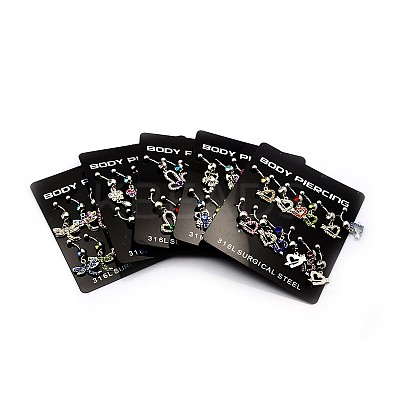 Mixed 316L Surgical Stainless Steel Dangle Belly Button Rings AJEW-P003-M-1