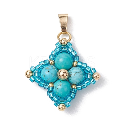 Synthetic Turquoise & Glass Seed Beaded Woven Pendants PALLOY-MZ00365-04-1
