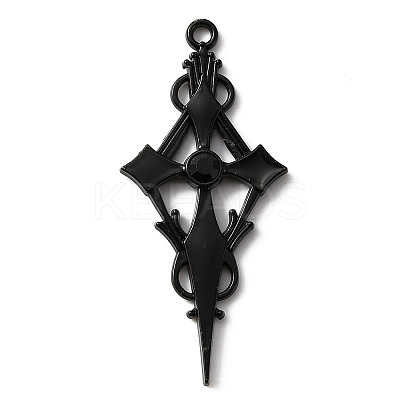 Jet Rhinestone Cross Pendant with Black Enamel LS-ENAM-WH0001-06EB-01-1