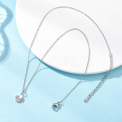 Clover Brass Pendant 304 Stainless Steel Cable Chain Necklaces for Women NJEW-JN05601-02-1