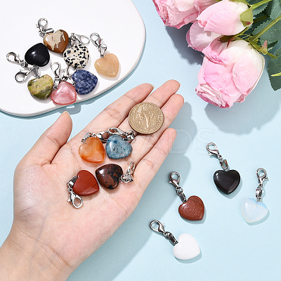 15Pcs Heart Natural & Synthetic Mixed Stone Pendant Decorations HJEW-YW00170-1
