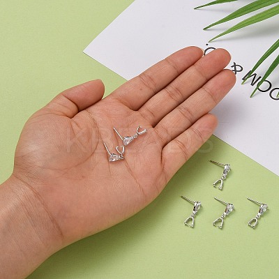 Anti-Tarnish Rhodium Plated 925 Sterling Silver Dangle Stud Earing Settings STER-K038-008P-1