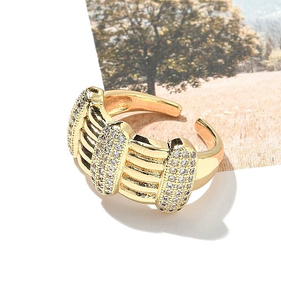 Brass Micro Pave Clear Cubic Zirconia Cuff Finger Rings for Women RJEW-B112-05G-1