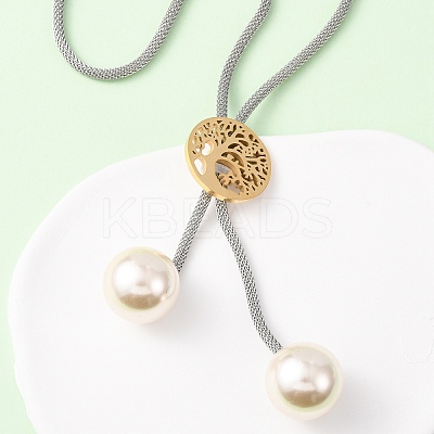 304 Stainless Steel Tree of Life Lariat Necklaces for Women NJEW-B149-04GP-01-1